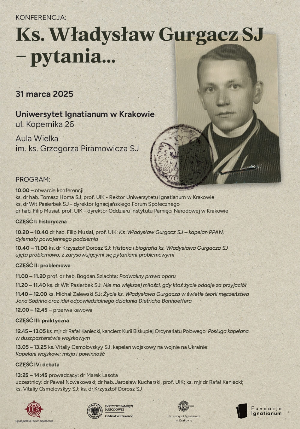 Konferencja „Ks. Władysław Gurgacz SJ – pytania...” – Kraków, 31 marca 2025