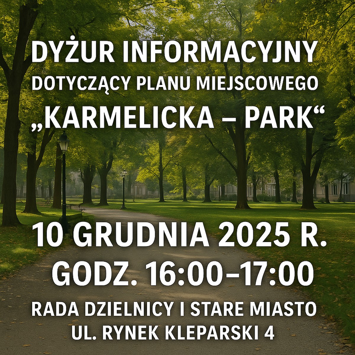Baner - Dyżur informacyjny dotyczący planu miejscowego „Karmelicka – Park”