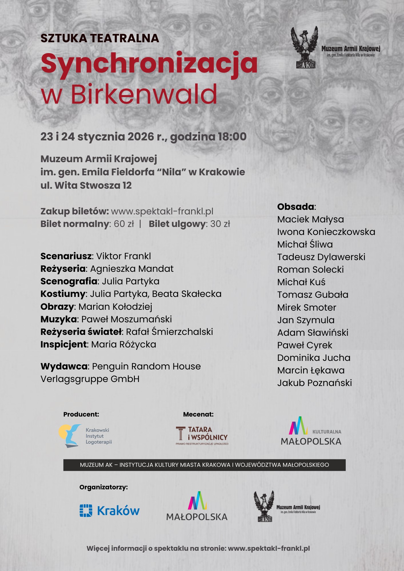 Plakat: "Synchronizacja w Birkenwald" - spektakle w Muzeum AK