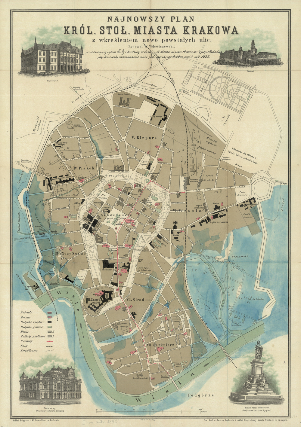 Mapa Krakowa z roku 1898
